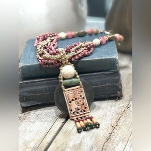 Chico’s Beaded Pendant Necklace. 16”